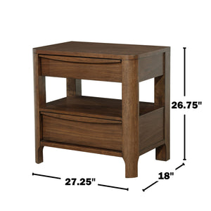 English Elm 2-drawer Walnut Veneer Nightstand with Cedar Lining Open Shelf and Tapered Legs B016P459858