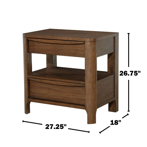 English Elm 2-drawer Walnut Veneer Nightstand with Cedar Lining Open Shelf and Tapered Legs B016P459858