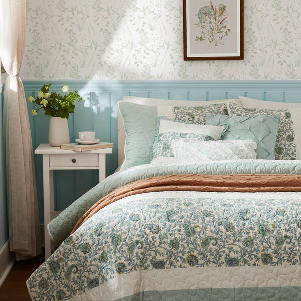 English Elm 6 Madison Park Dawn Cotton Percale Reversible Quilt Set with Paisley Pintuck, Lace Trim, Pillows, Full/Queen Aqua 17.72 L x 22.83 W x 7.09 H B035129023