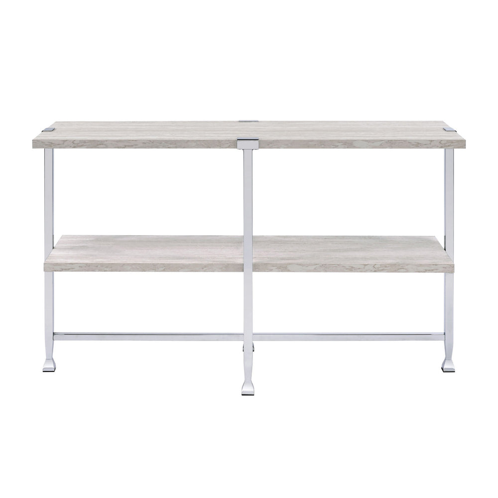 English Elm Half-Moon Round Sofa Table with White Oak Top and Chrome Legs, Space-Saving Modern Accent for Living Room Decor B016P317452