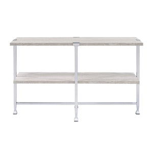 English Elm Half-Moon Round Sofa Table with White Oak Top and Chrome Legs, Space-Saving Modern Accent for Living Room Decor B016P317452