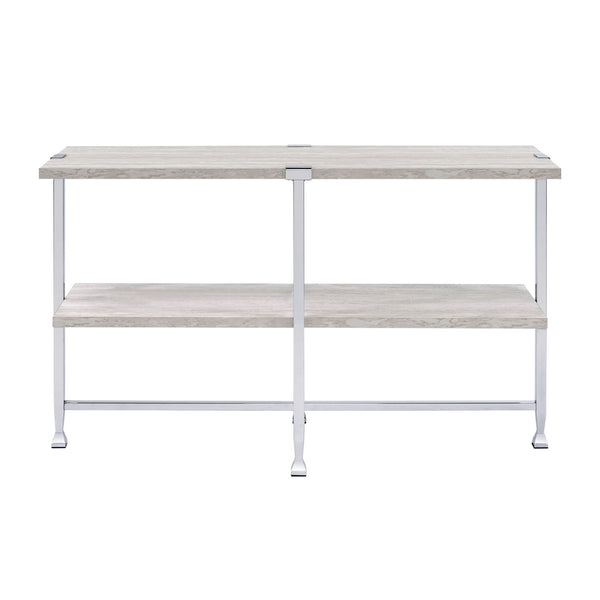 English Elm Half-Moon Round Sofa Table with White Oak Top and Chrome Legs, Space-Saving Modern Accent for Living Room Decor B016P317452