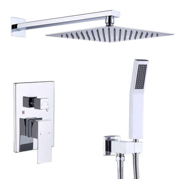 English Elm Shower System - Chrome Wall-Mounted Faucet Combo With 10" Rainfall Head & Handheld Sprayer Set T3177P269095-GIGA