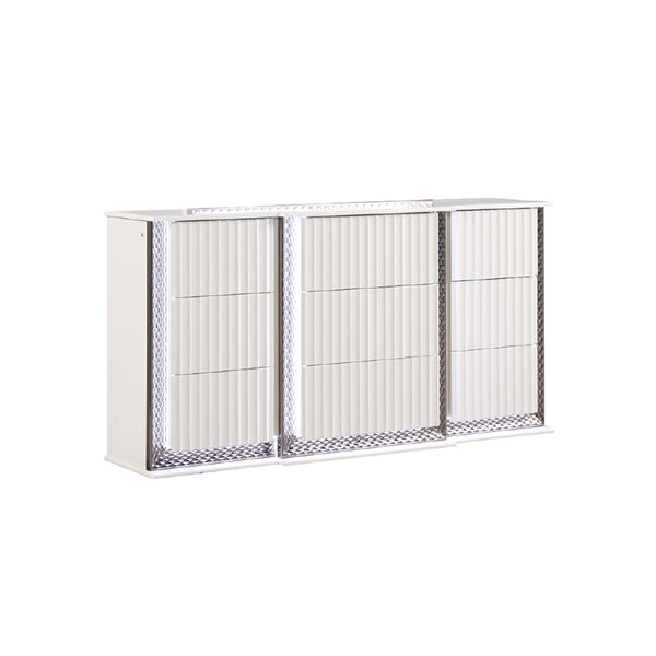 English Elm Fabio Diamond-Pattern 6-Drawer Dresser with LED Lighting, Velvet-Lined Top Drawers, White Finish G150109123