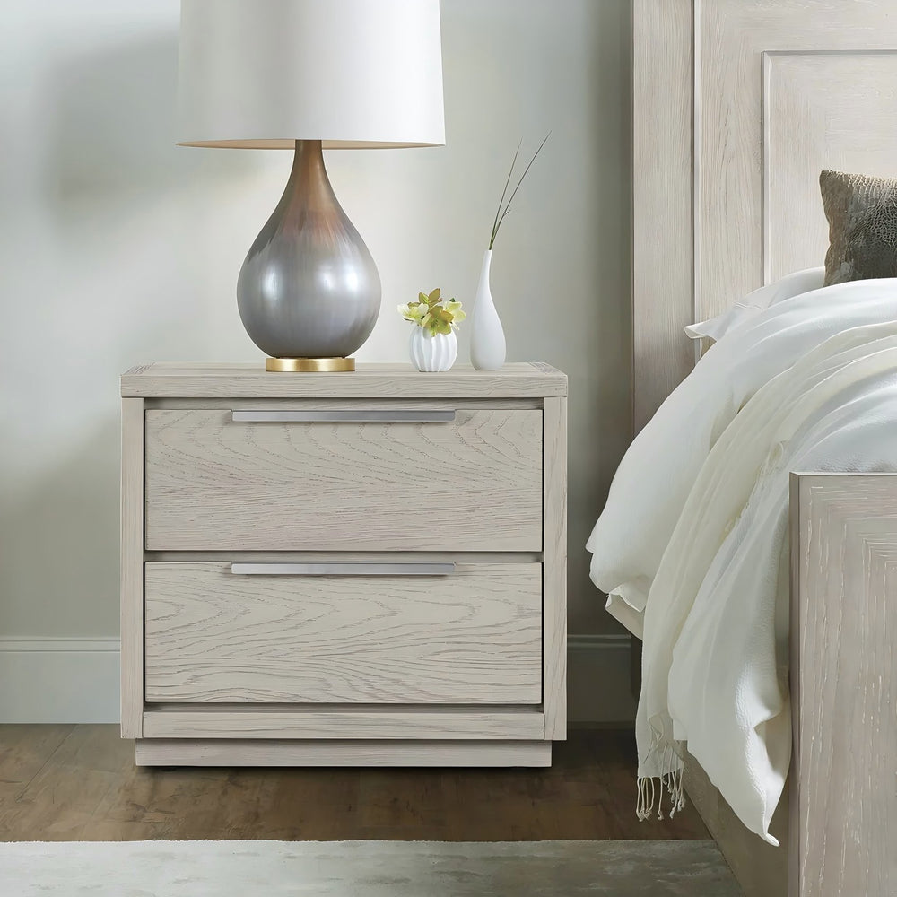 English Elm Abbey Solid Oak Two Drawer Nightstand Gray Finish Bedroom Storage Fully Assembled B2736P464853