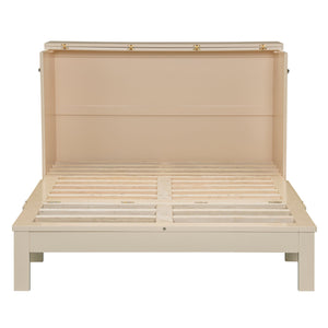English Elm Full Size Murphy Bed Rattan Cabinet with Storage Drawers and Gold Hardware Gold N708S00009G