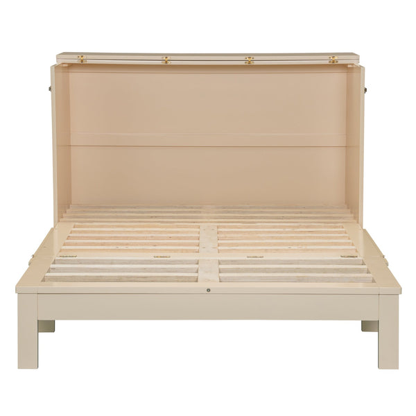 English Elm Full Size Murphy Bed Rattan Cabinet with Storage Drawers and Gold Hardware Gold N708S00009G