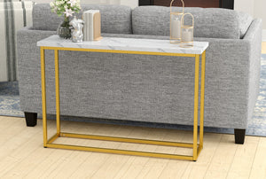 English Elm Wallace & Bay - White Sofa Table — Solid Wood Console with Marble & Gold Accents, Slim 41.5" x 11.5" Elegant Design B2709P212417