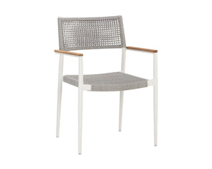 Sunpan Nava Stackable Dining Armchair Set – Elegant Teak and Aluminum Design for Indoor or Outdoor Spaces White