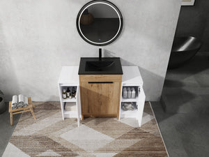 English Elm 48 Inch Freestanding Bathroom Vanity With Black Ceramic Sink & Soft-Close Storage Cabinets - Modern Elegance W999S00315