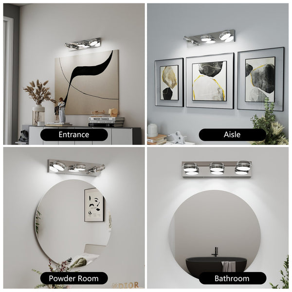 English Elm Led Vanity Lights 20In Modern 3-Light Chrome Bathroom Fixture For Bright, Stylish Mirror Illumination W2312P374934