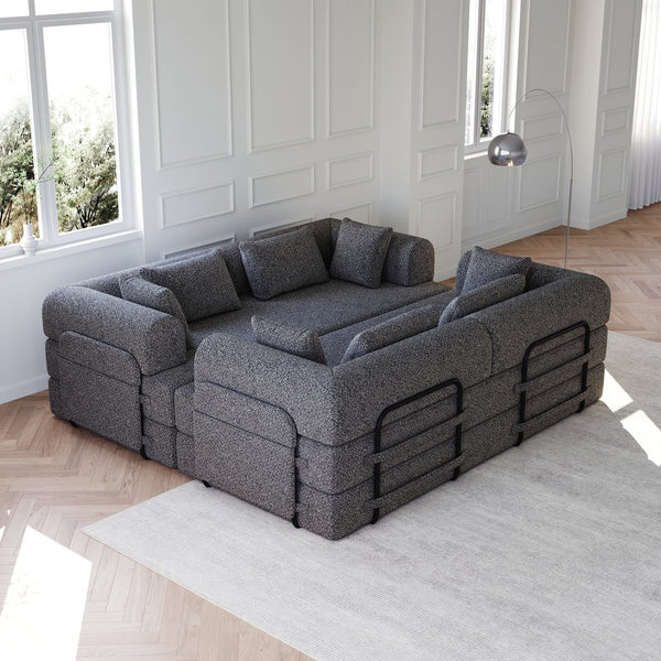 English Elm 78.7-Inch Convertible Sleeper Sofa Bed - Stylish Chenille Couch With Side Pocket & Cylindrical Pillows W834S00529