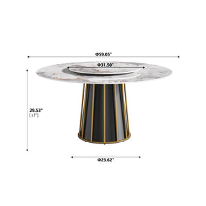 English Elm 59.05"Modern Round Dining Table With Sintered Stone Top & Iron Base - Seats 6-8, Includes Turntable W1535S00447