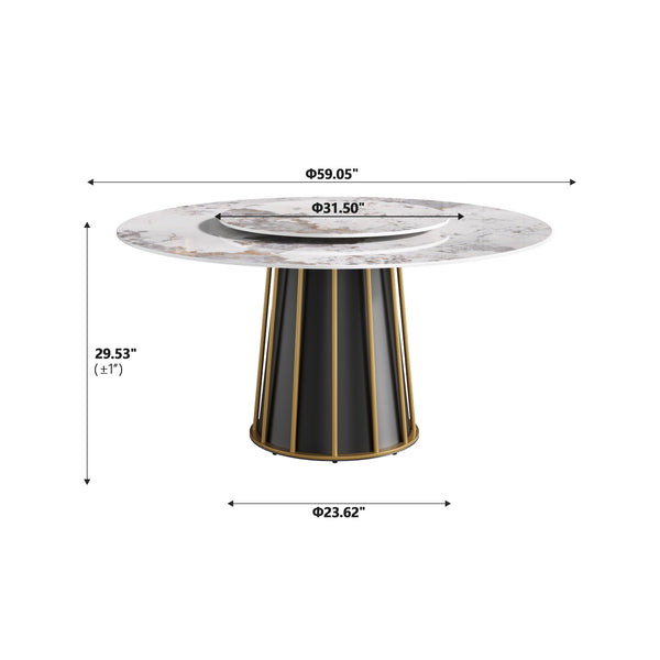 English Elm 59.05"Modern Round Dining Table With Sintered Stone Top & Iron Base - Seats 6-8, Includes Turntable W1535S00447