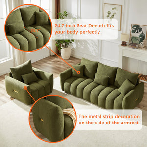 English Elm 3 Plus 1 Seater Teddy Fleece Sofa Set Wooden Frame Foam Spring Living Room Pair Green W1193S00187