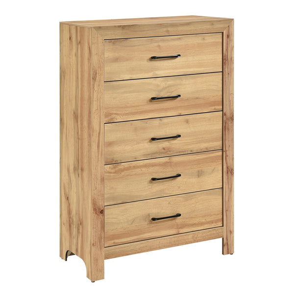 English Elm Rustic Five Drawer Vertical Chest with Dovetail Joinery and Natural Wood Bedroom Storage B011P456449