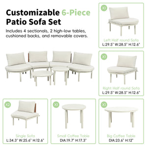 English Elm TOPMAX 6-Piece Modular Patio Sofa Set with 2 High-Low Coffee Tables, PE Wicker, Tempered Glass, Cushioned Comfort and Versatile Outdoor Configuration Beige SP100028AAA