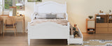 English Elm Twin Size Wood Platform Bed With Guardrails On Both Sides and Two Storage Drawers ,White