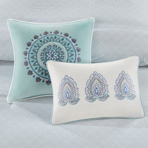 English Elm 8 Madison Park Isla Cotton Reversible Floral Comforter Set Queen OEKO-TEX Botanical Watercolor Medallion Blue 22.05 L x 20.87 W x 14.17 H B03597067
