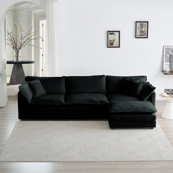 English Elm Free Oversized Modular L-Shaped Sectional Sofa With Reversible Ottoman - Cozy Chenille Comfort, Black W714S00629