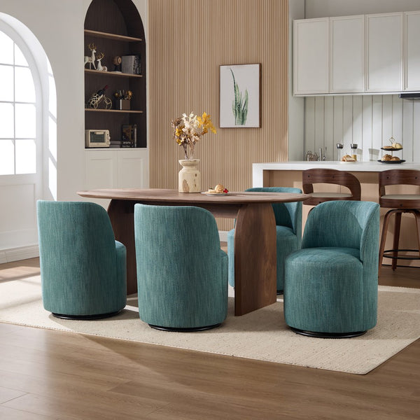 English Elm Set Swivel Barrel Accent Chair Armless Linen Upholstered Compact Seat for Dining Vanity Bedroom Dark Green W3244P454059