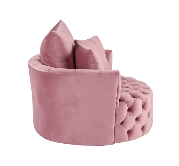 English Elm Zunyas Pink Velvet Accent Chair with 360° Swivel, Tufted Buttons, 3 Plush Pillows & Durable Frame B2726P256293