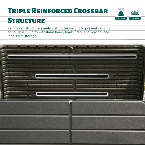 English Elm 200 Gallon Plastic Deck Box - Weatherproof UV-Resistant Patio Storage with Lock Holes, Wheels, Bench Functionality W1859P353180