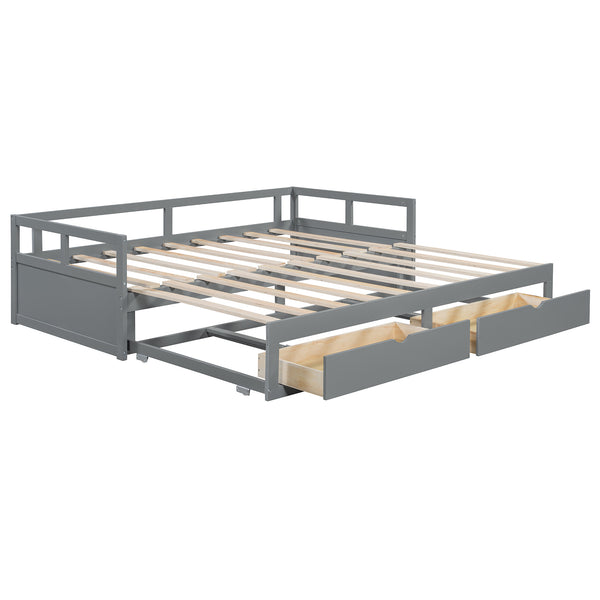English Elm Wooden Twin to King Daybed with Trundle and Storage Drawers for Guest Rooms N708P336539E