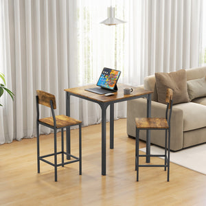 English Elm Homcom Industrial Counter Height Dining Set Rustic Wood Grain Square Table Two Stools W2225P229751