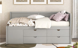 English Elm Twin Daybed with Two Pull Out Drawers and Open Shelves for Small Bedroom Storage Gray LP102022AAE