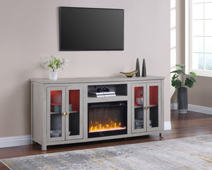 English Elm Emerson 70 Inch Fireplace Tv Stand with Led Accents Electric Heater and Media Storage Light Gray B2749P413266