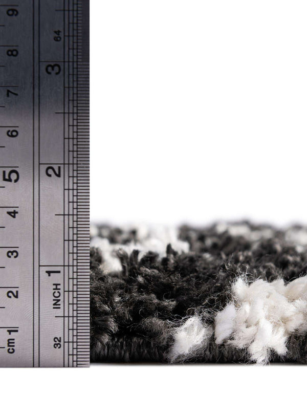 Unique Loom Hygge Shag Diamond Machine Made Geometric Rug Black and White,  9' 0" x 12' 2"