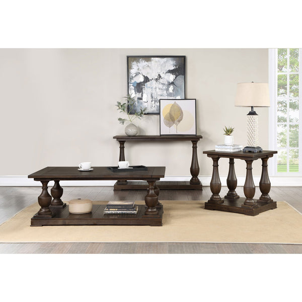 English Elm Byer Brown Pine Veneer End Table with Turned Legs and Lower Shelf for Living Room B062P451852