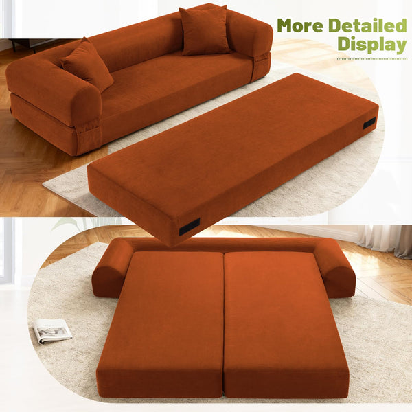 English Elm Convertible Corduroy Sleeper Sofa Queen Fold Out Bed with Dual Storage Pockets Orange W3396P483177
