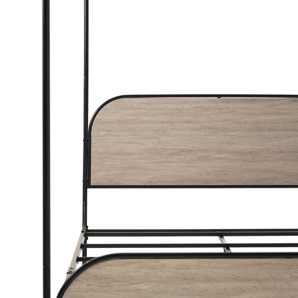 English Elm Walker Edison - Modern Metal and Wood Canopy Queen Bedframe Smoked Oak — Powder-Coated Steel, Wood Headboard, No Box Spring Needed B185P169243