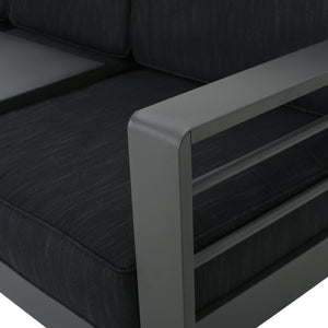 English Elm Christopher Knight Home® - CAPE modern 3-seater outdoor sofa with aluminum frame, convertible tray table, water-resistant cushions DARK GREY 58981.00CUSGRY