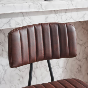 English Elm Industrial Bar Stools Set of 2 — Counter Height PU Leather Seats, Sturdy Metal Frame, Ergonomic Backrest and Footrest for Kitchen Island and Home Bar Brown W1901P264279