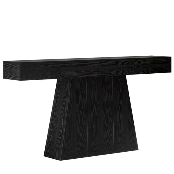 English Elm Practical Geometric Console Table with Matte Black Wood Grain Finish for Entryway or Sofa T3971P450227