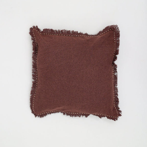 English Elm Stonewashed Linen Throw Pillow - Artisan Edges & Fringe, 22X22", Cozy Boho Accent For Any Space B346P321242-GIGA