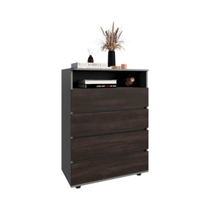 English Elm Dresser, 4 Drawers 1 Shelf in Matt Gray & Dark Oak — Elegant, FSC-Certified Storage for Bedroom Decor B097P369437