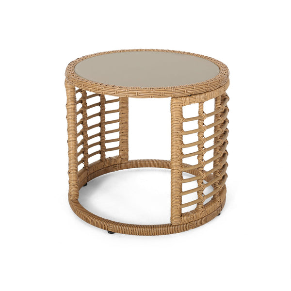 English Elm Christopher Knight Home® - TATIANA Side Table Rattan Accent with Sleek Round Profile, Durable Woven Texture, Compact Design Light Brown 66027.00LBRN