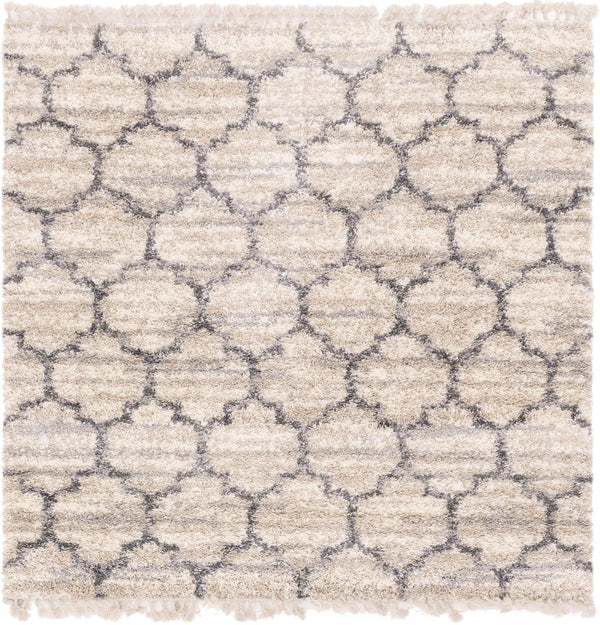 Unique Loom Hygge Shag Trellis Machine Made Trellis Rug Beige, Gray/Ivory 8' 0" x 8' 0"