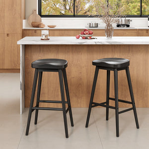 English Elm Counter Height Stools Set of 2 Mid-century Metal Legs Ergonomic Kitchen Island Seating T3623P430857