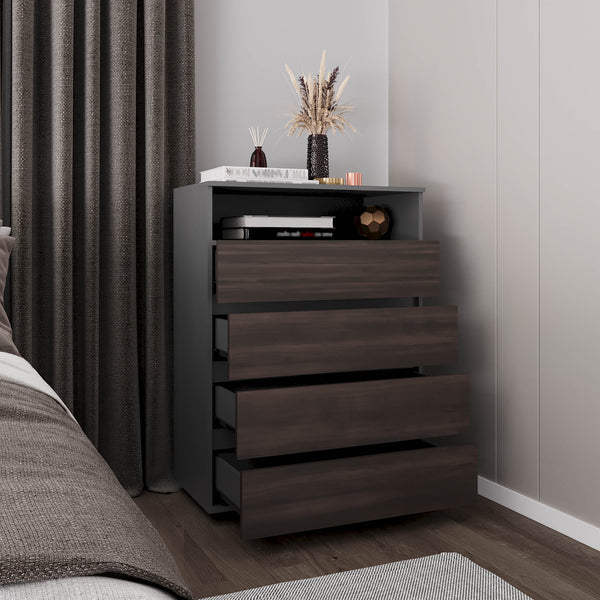 English Elm Dresser, 4 Drawers 1 Shelf in Matt Gray & Dark Oak — Elegant, FSC-Certified Storage for Bedroom Decor B097P369437