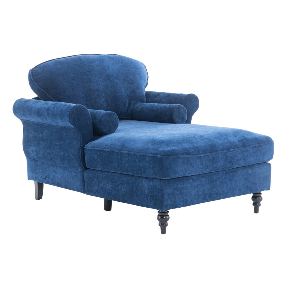 English Elm [New] Oversized Chaise Lounge Indoor Chenille Sleeper Recliner Armchair with Wide Foam Seat & Pillows Blue W2363S00084