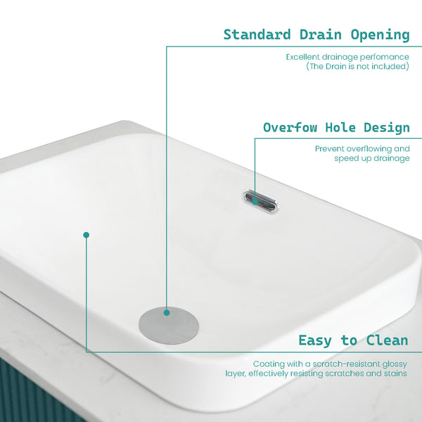 English Elm BB12-18-101, Integrated White Ceramic Basin Glossy Drop-In Sink Easy-Clean Rounded Edges Stylish Durability W1865P279822