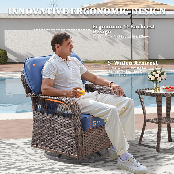 English Elm Outdoor Wicker Swivel Glider Chair Set Patio Rocker with Plush T Back Cushions T3773P418419