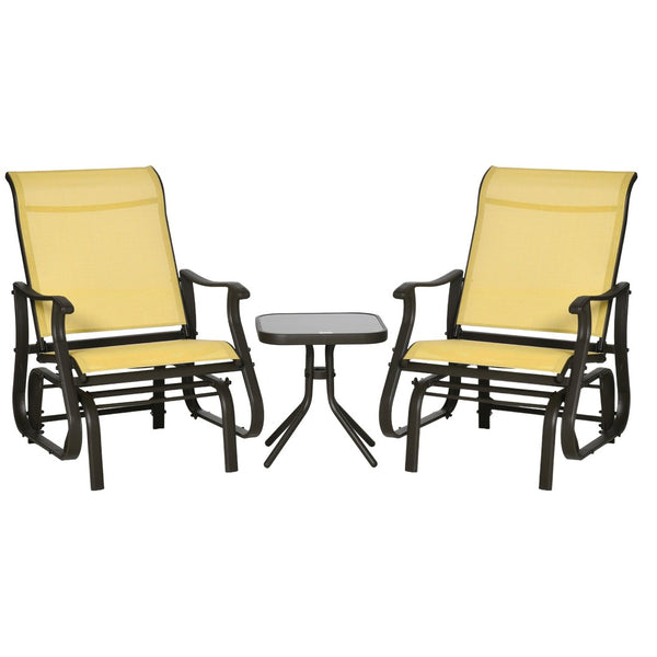 English Elm Outsunny 3-Piece Outdoor Glider Bistro Set With Comfortable Chairs & Glass Table For Patios, Beige W2225P217104-GIGA
