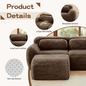 English Elm L-shaped Plush Sectional Sofa with Movable Ottoman and High Density Foam Living Room W714S01541