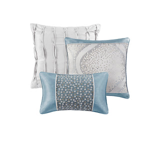 JLA Home Madison Park - 6 Jacquard Comforter Set with Elegant Ogee & Stripe Design, Hypoallergenic Plush Fill, Durable Care 92 L x 104 W x 1.5H MP10-8436